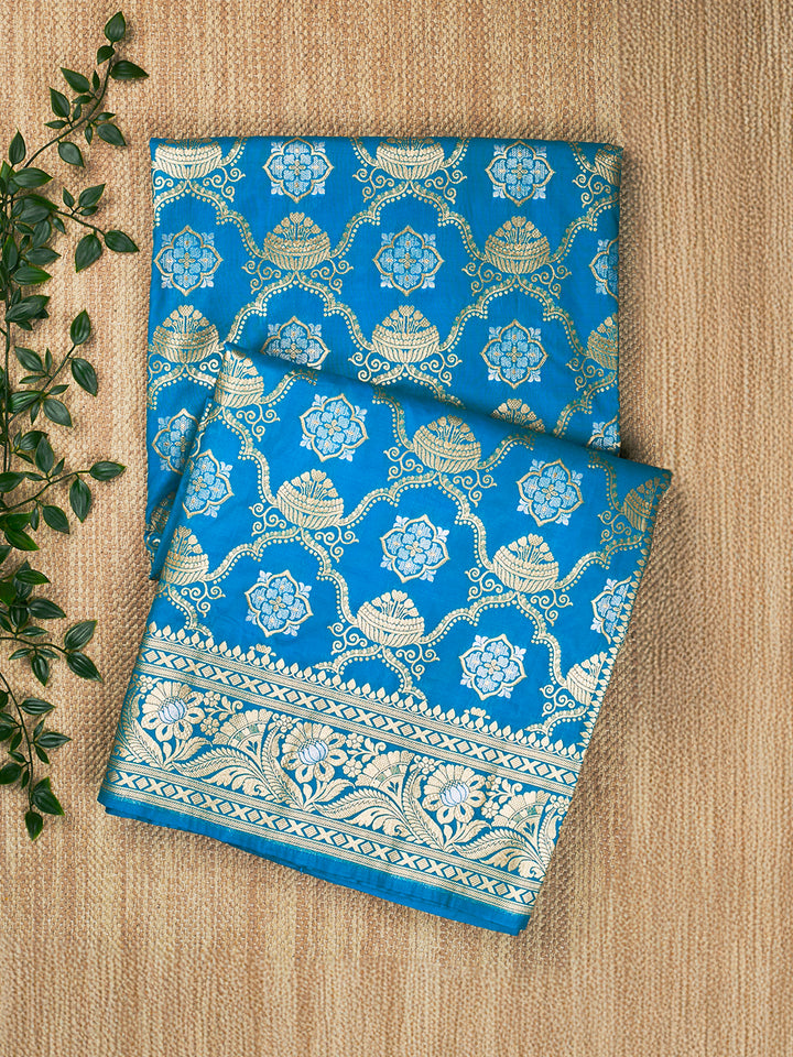Blue Semi Katan Banarasi Saree
