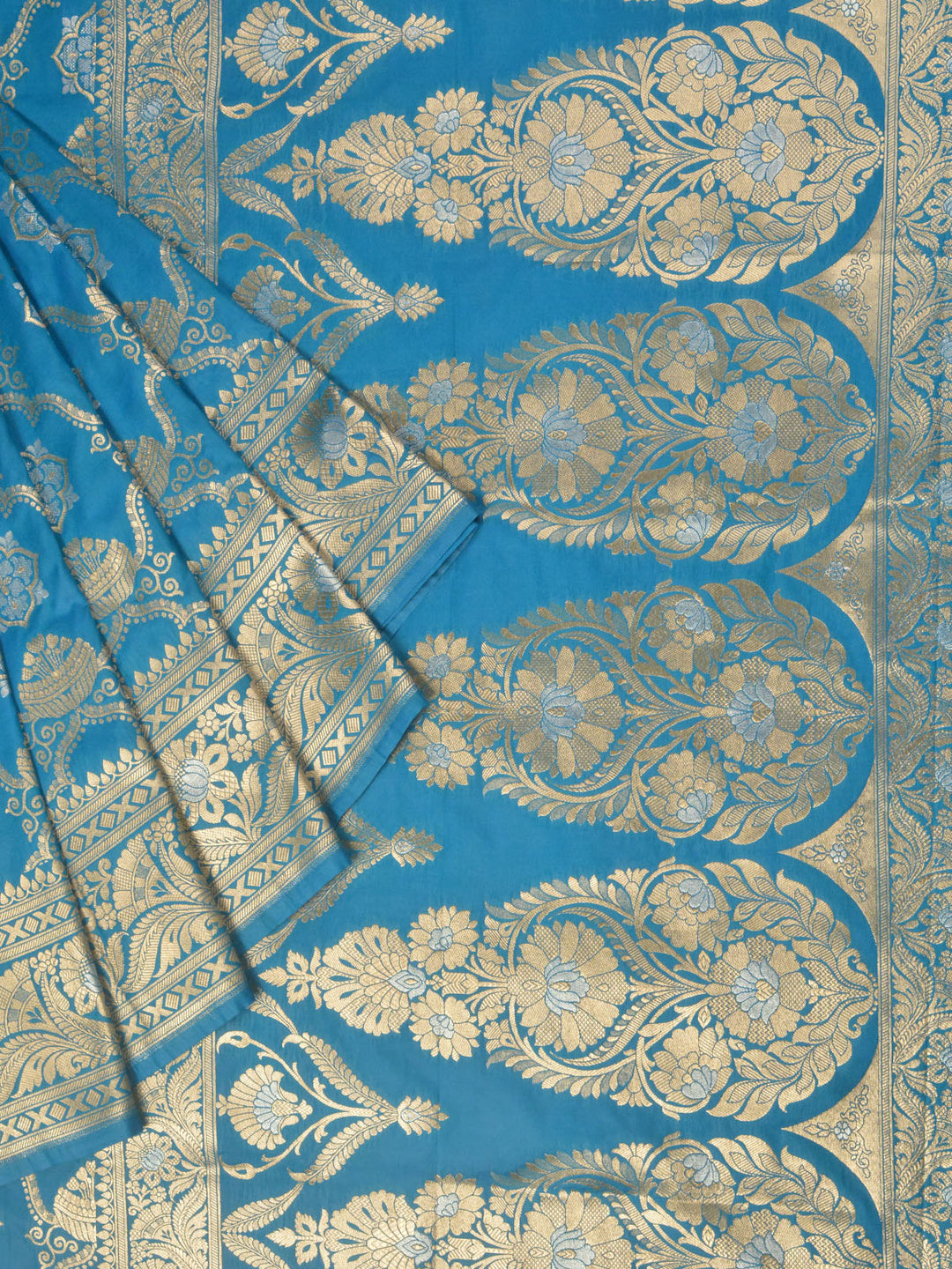 Blue Semi Katan Banarasi Saree_3