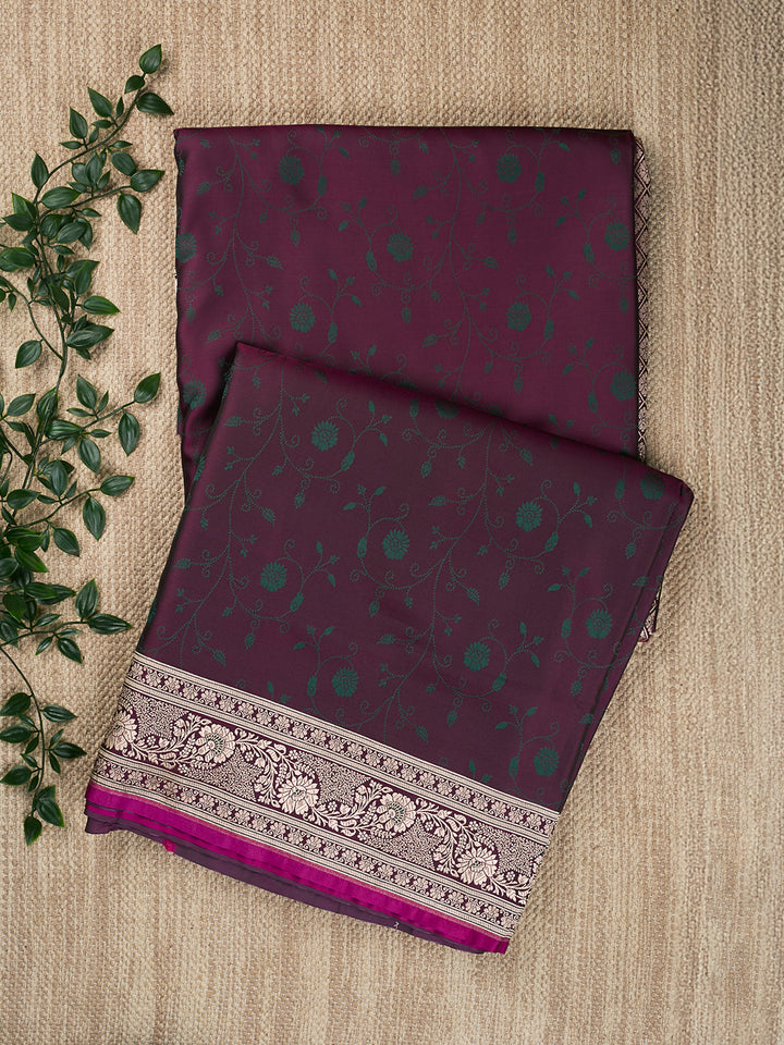 Wine Semi Mashru Silk Banarasi Saree