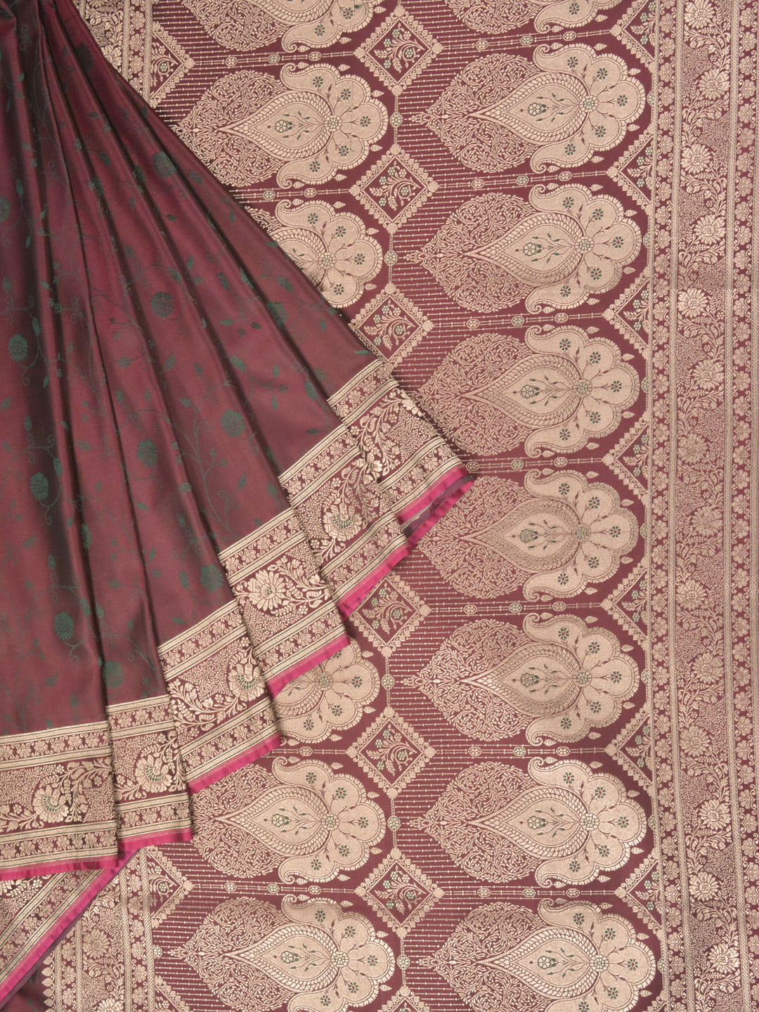 Wine Semi Mashru Silk Banarasi Saree_2