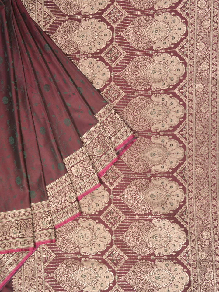 Wine Semi Mashru Silk Banarasi Saree