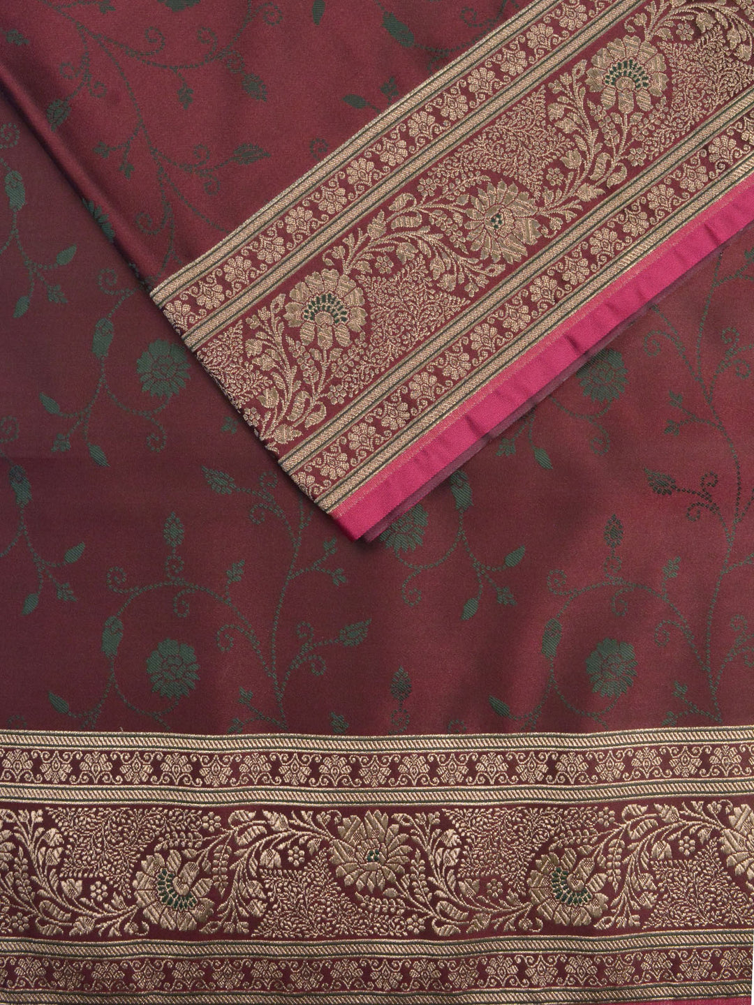Wine Semi Mashru Silk Banarasi Saree_3