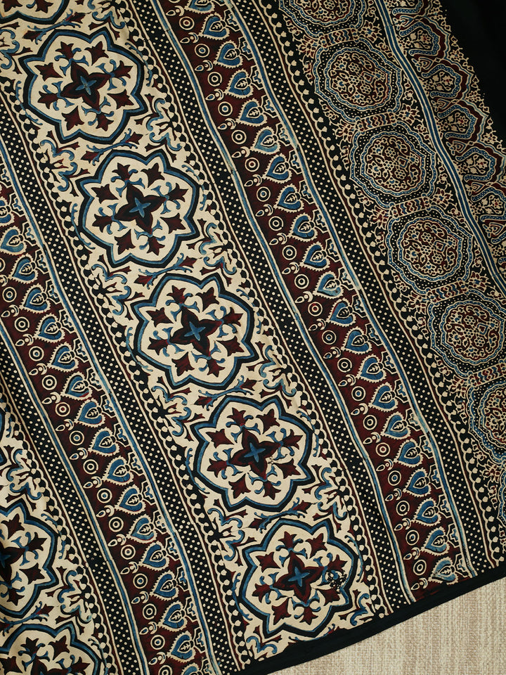 Black Modal Silk Ajrak Printed Banarasi Saree