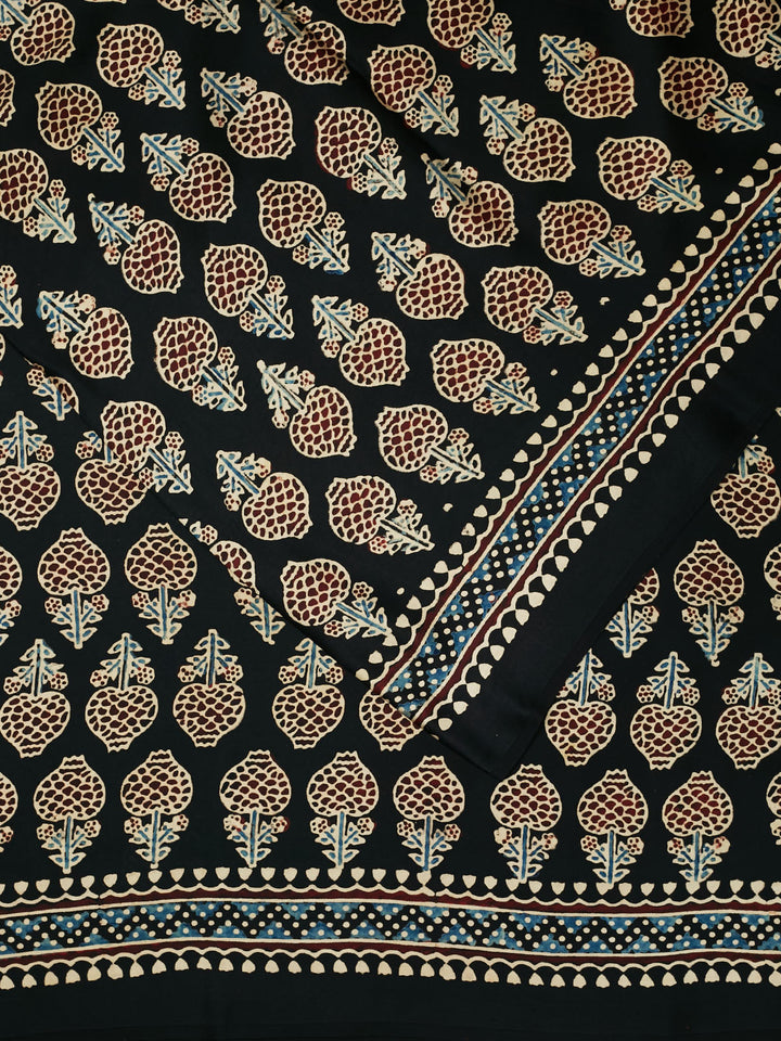 Black Modal Silk Ajrak Printed Banarasi Saree
