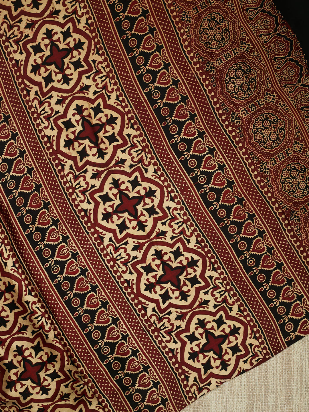 Maroon Modal Silk Ajrak Printed Banarasi Saree_4