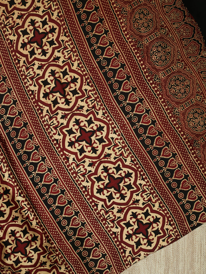 Maroon Modal Silk Ajrak Printed Banarasi Saree