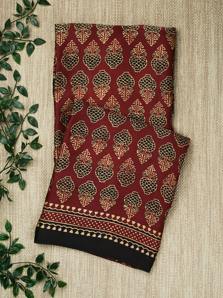 Maroon Modal Silk Ajrak Printed Banarasi Saree