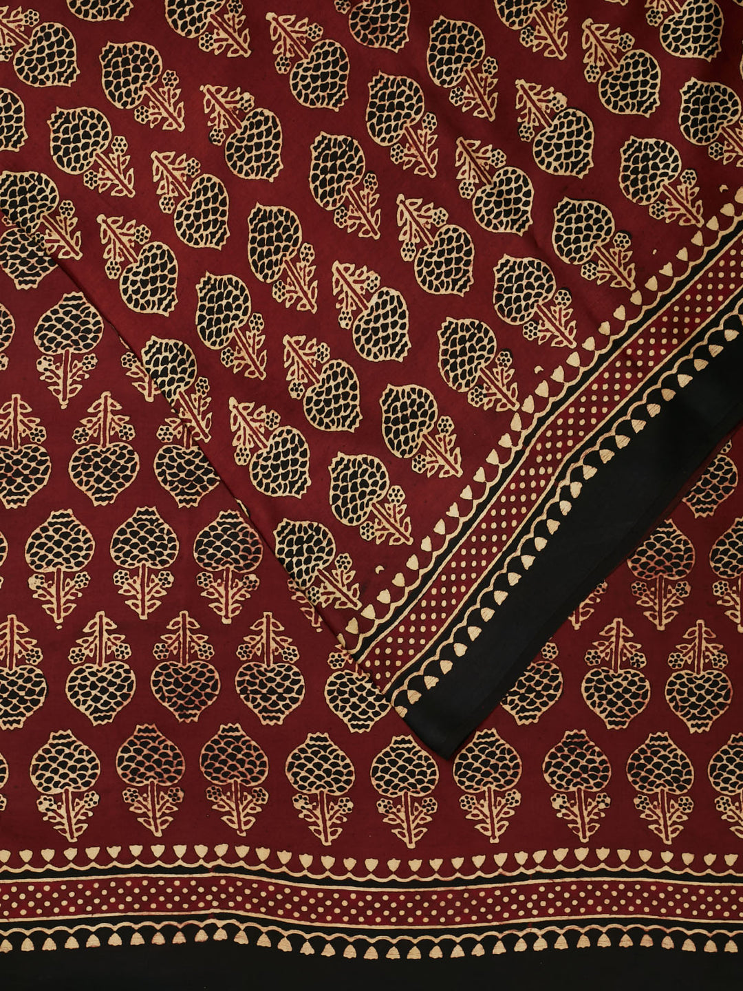 Maroon Modal Silk Ajrak Printed Banarasi Saree_2