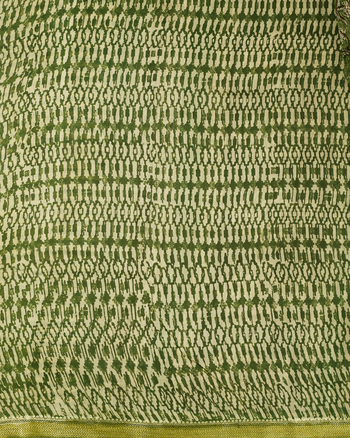 Green Maheshwari Block Print Banarasi Saree