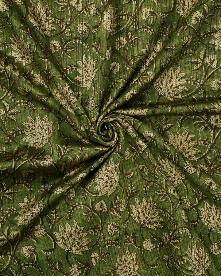 Green Maheshwari Block Print Banarasi Saree