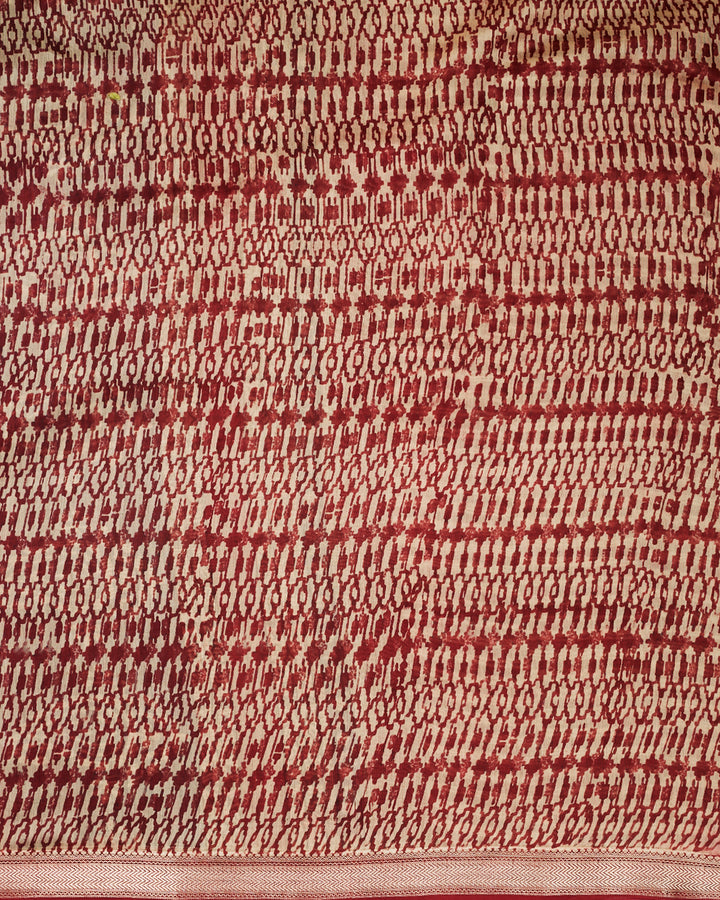 Rust Maheshwari Block Print Banarasi Saree