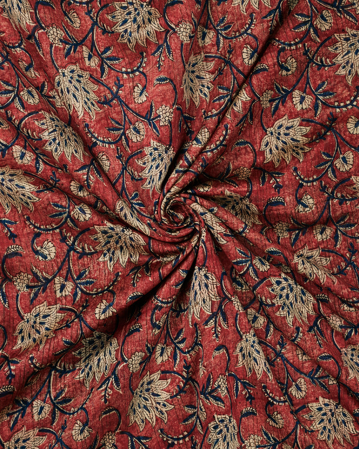 Rust Maheshwari Block Print Banarasi Saree