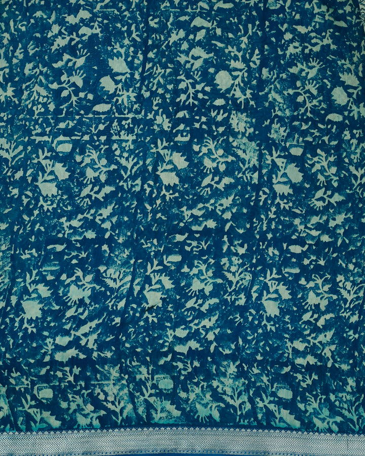 Blue Maheshwari Block Print Banarasi Saree