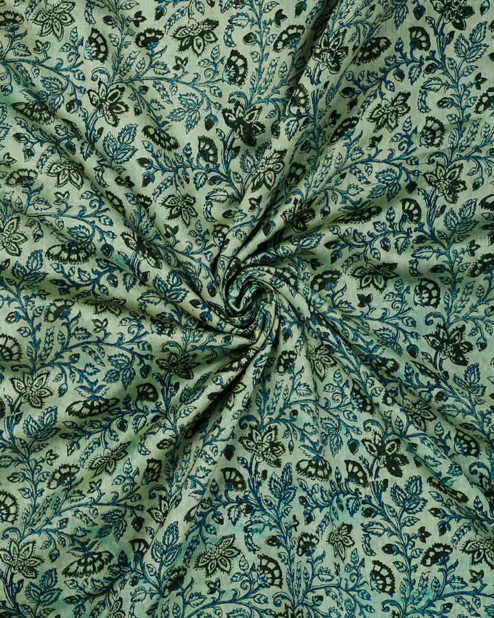 Blue Maheshwari Block Print Banarasi Saree