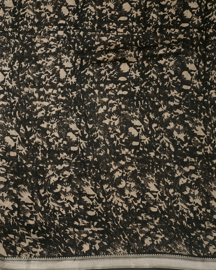 Grey Maheshwari Block Print Banarasi Saree