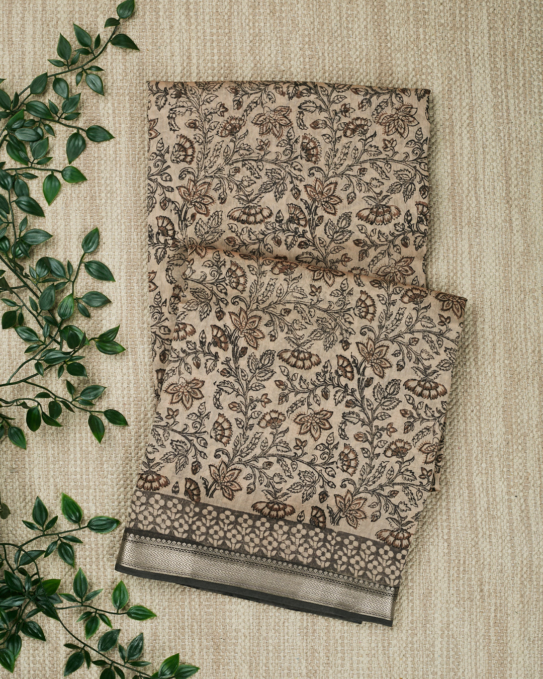 Grey Maheshwari Block Print Banarasi Saree_1