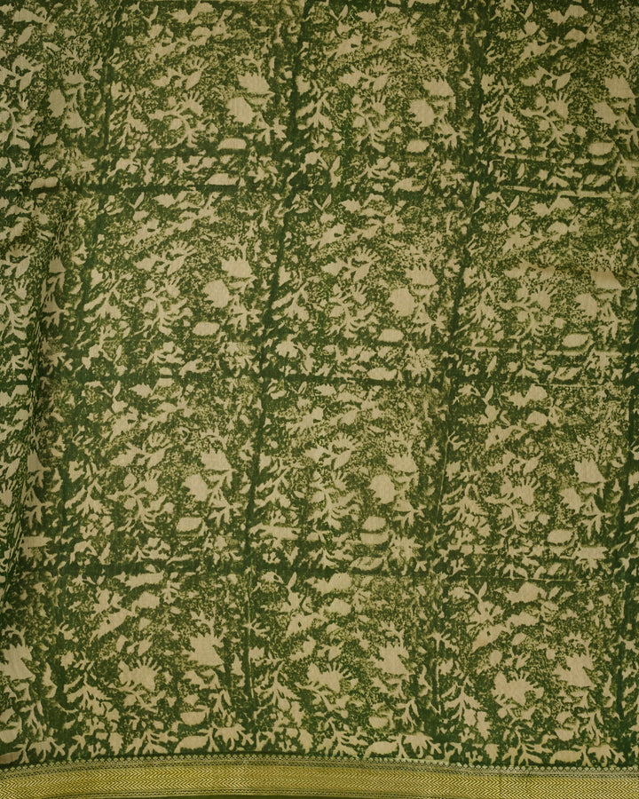 Green Maheshwari Block Print  Banarasi Saree