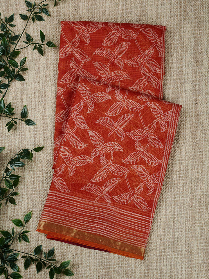 Orange Kota Printed Banarasi Saree