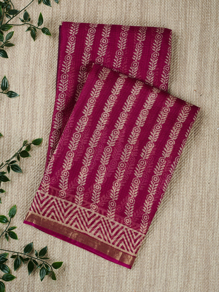Purple Kota Printed Banarasi Saree