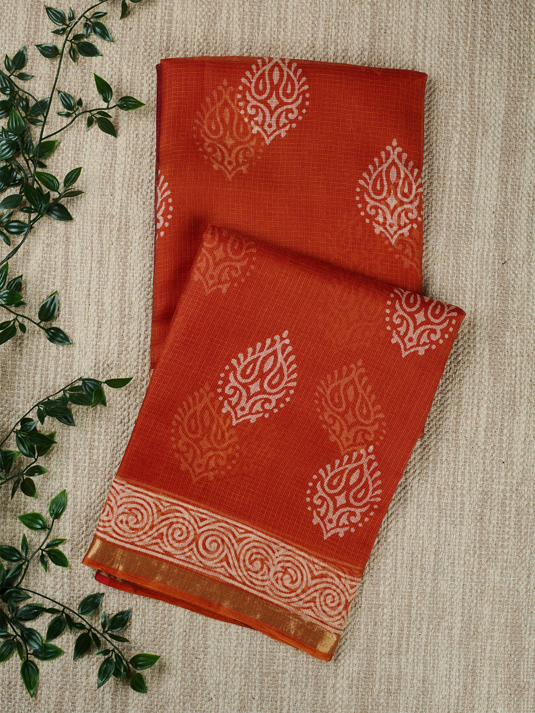 Rust Kota Printed Banarasi Saree_1