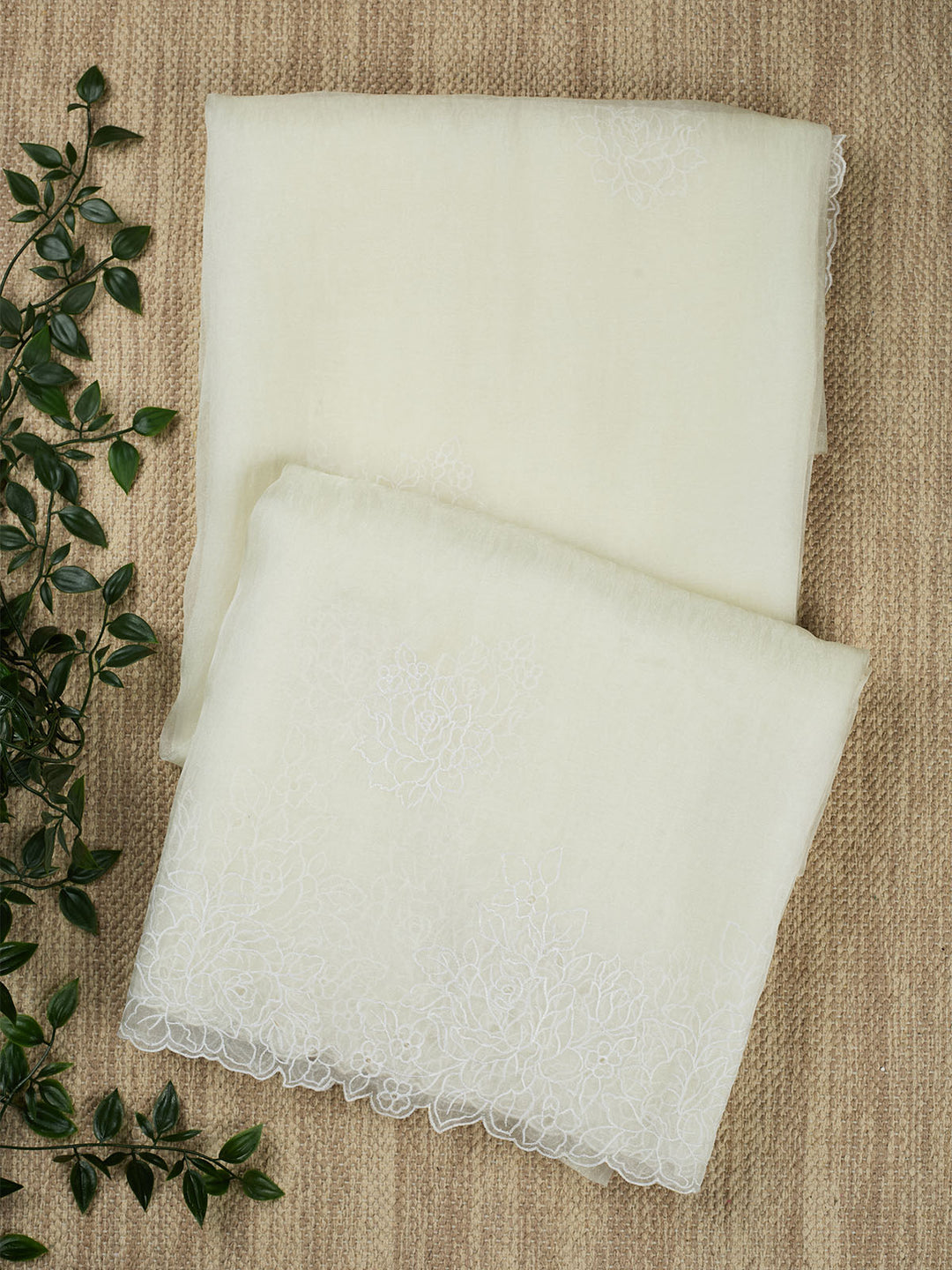 Cream Semi Tissue Plain Banarasi Saree_1