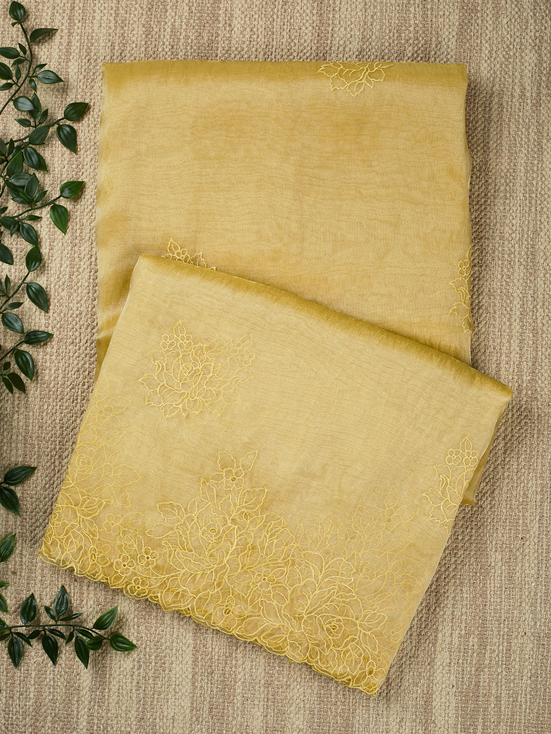 Gold Semi Tissue Plain Banarasi Saree_1