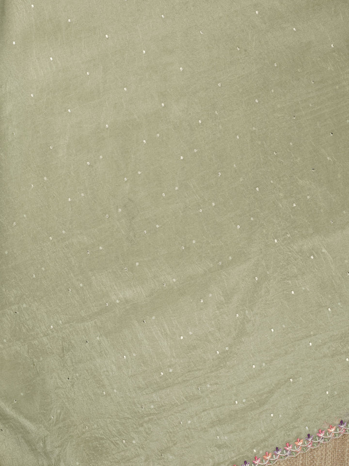 Green Semi Tissue Plain Banarasi Saree