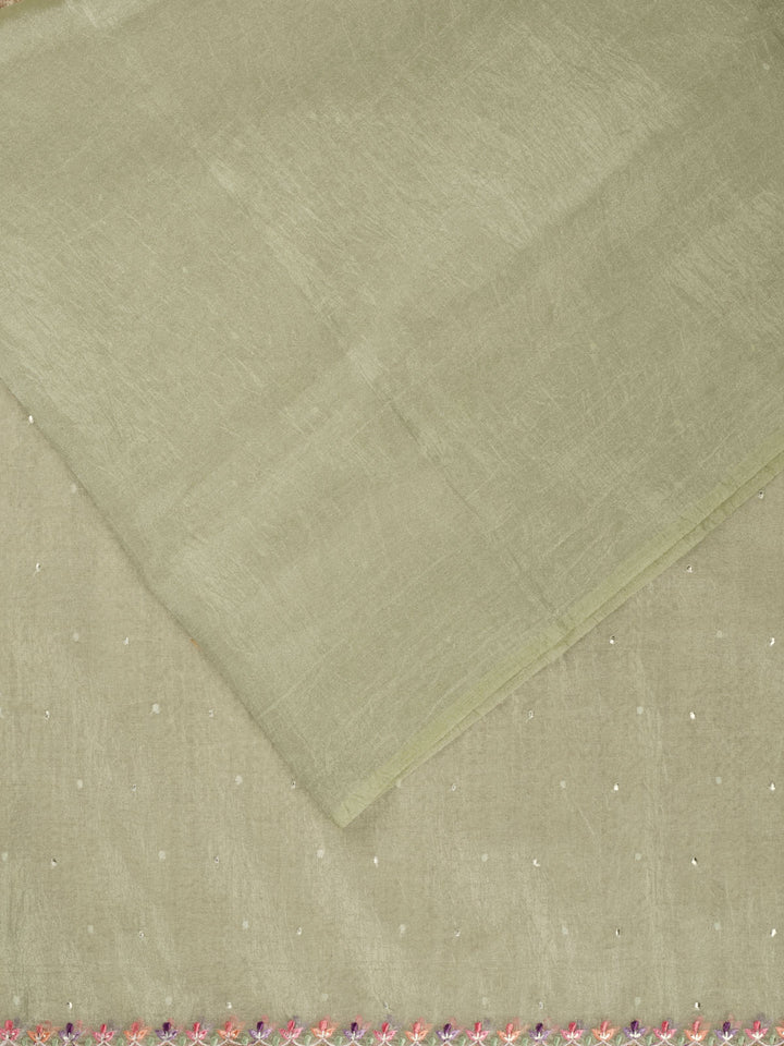 Green Semi Tissue Plain Banarasi Saree