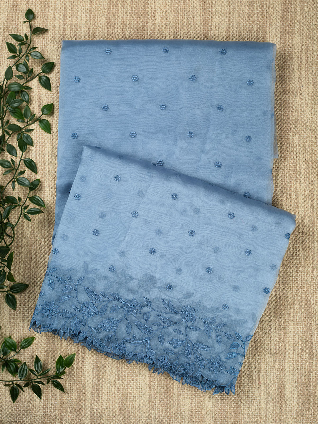 Blue Semi Tissue Plain Banarasi Saree_1