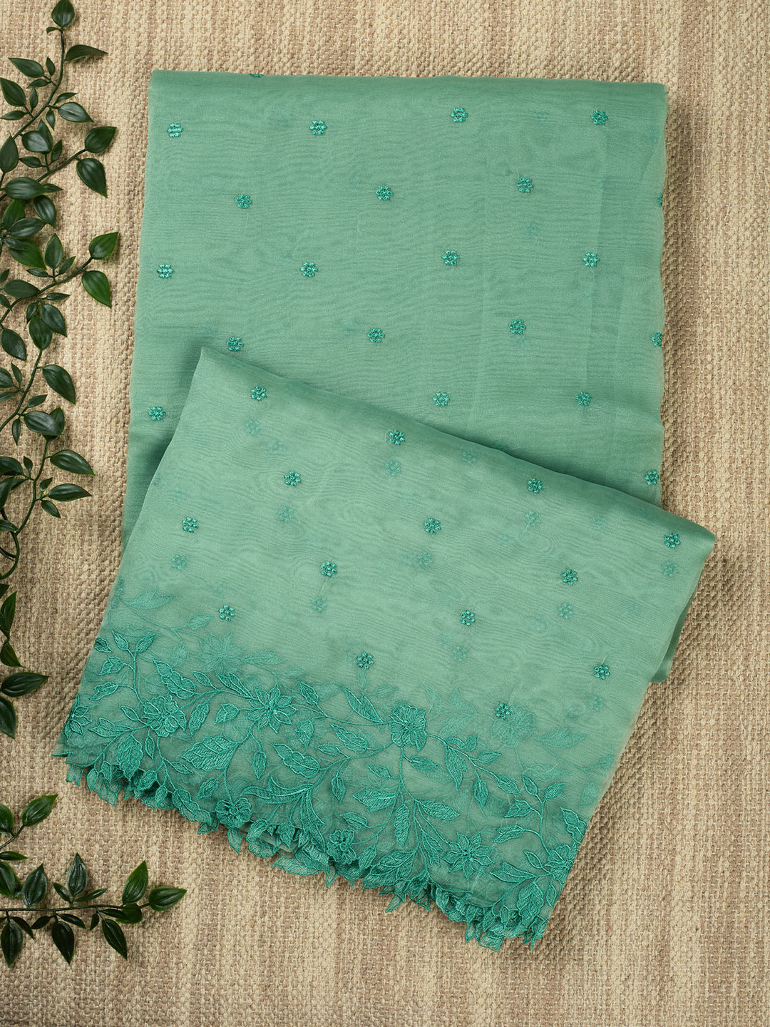 Green Semi Tissue Plain Banarasi Saree_1