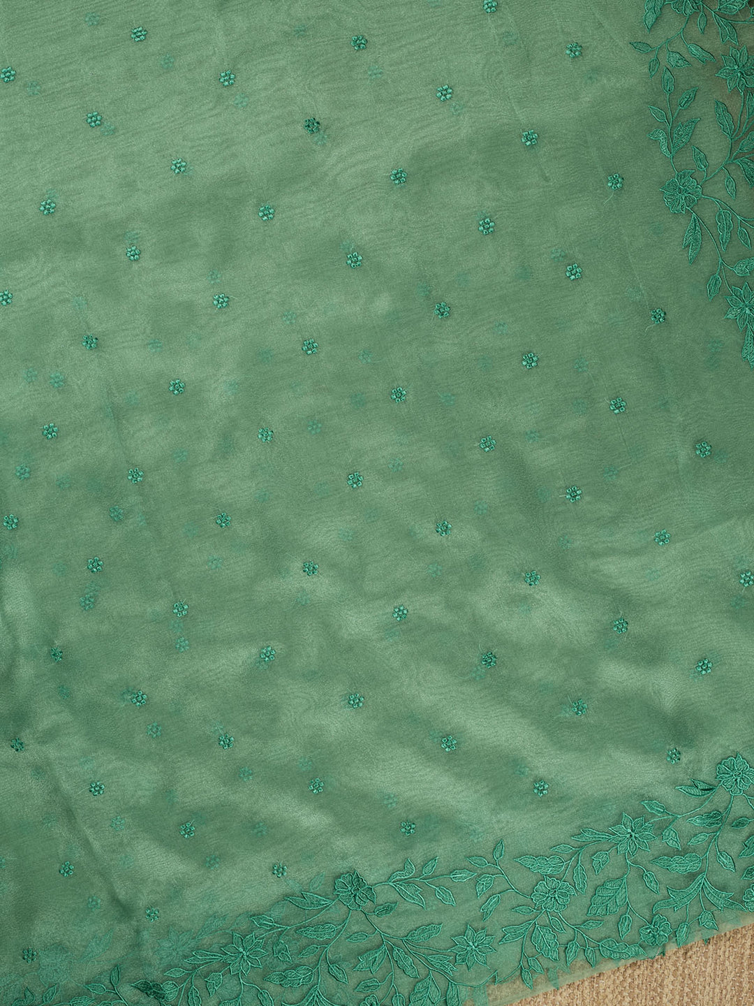 Green Semi Tissue Plain Banarasi Saree_3