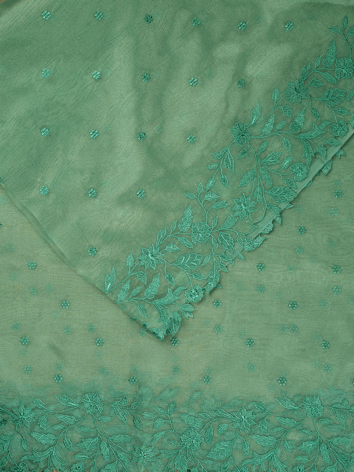 Green Semi Tissue Plain Banarasi Saree