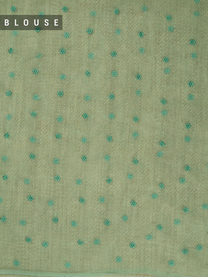 Green Semi Tissue Plain Banarasi Saree