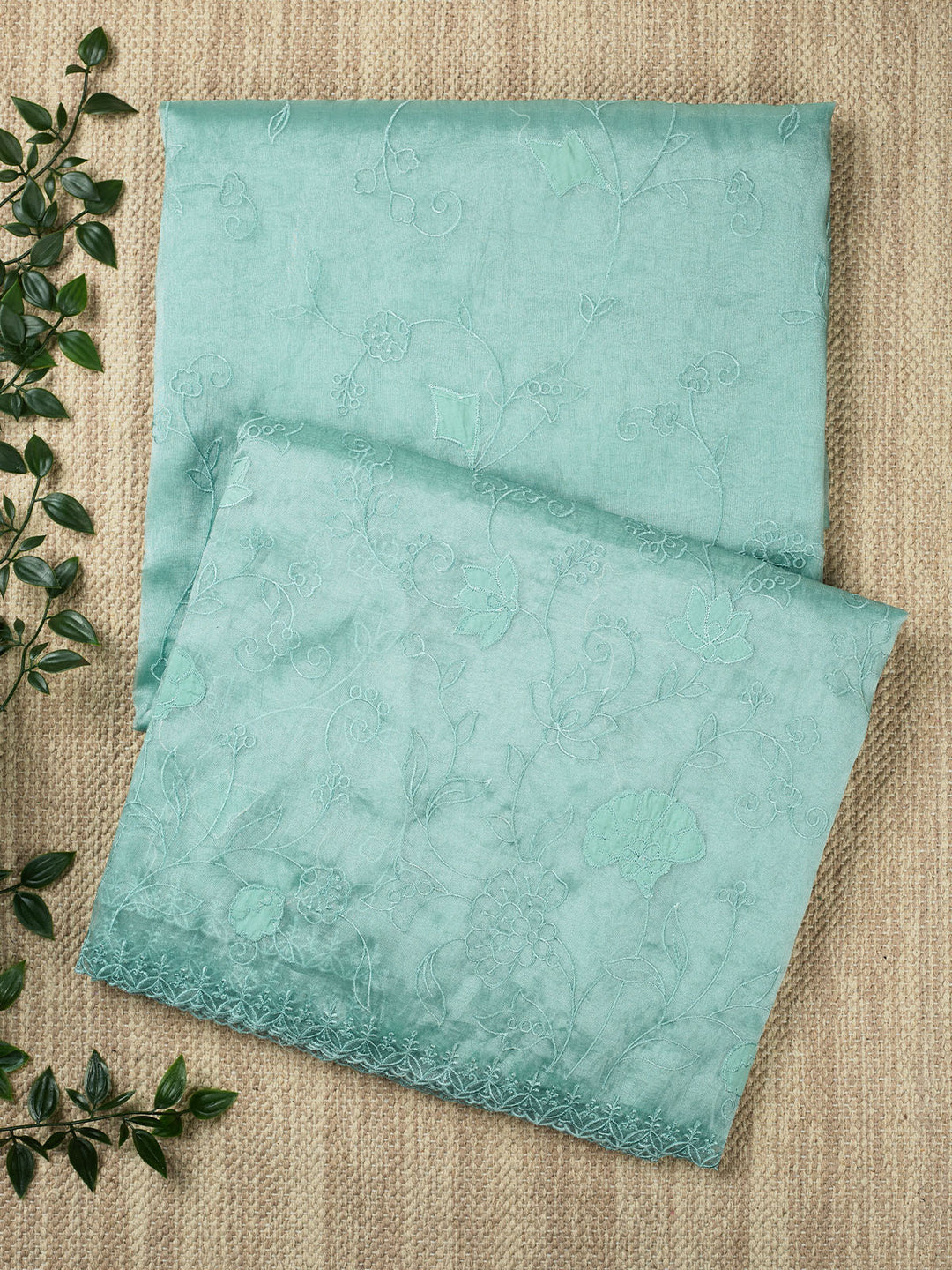 Firozi Semi Tissue Plain Banarasi Saree_1