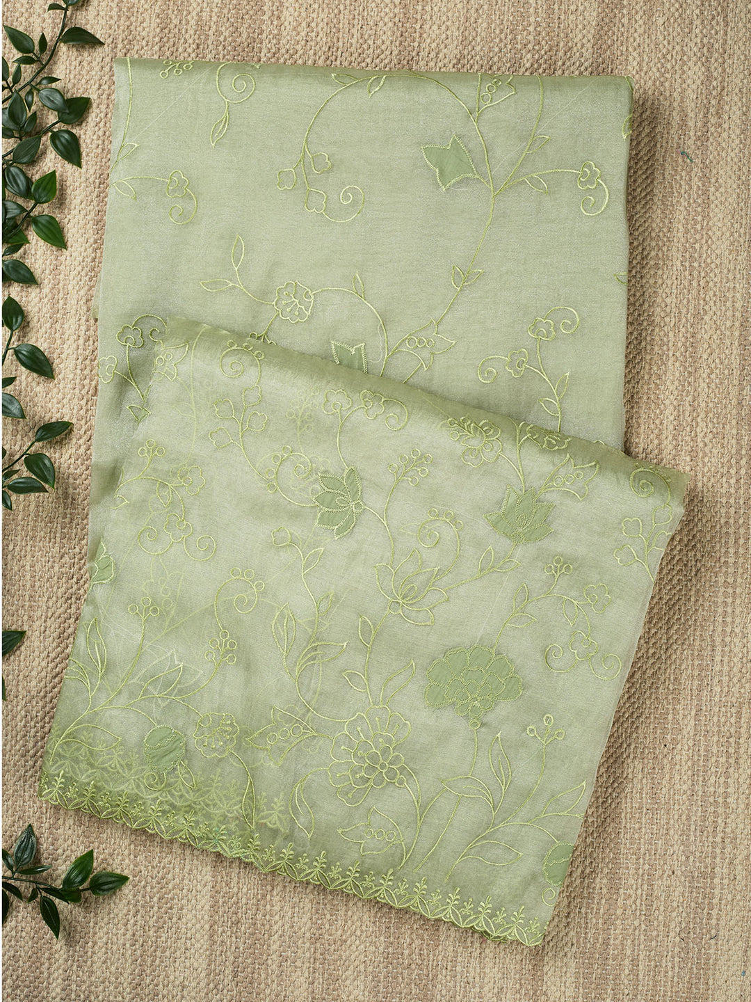 Green Semi Tissue Plain Banarasi Saree_1