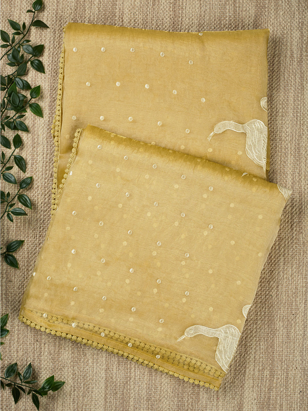 Gold Semi Tissue Plain Banarasi Saree_1