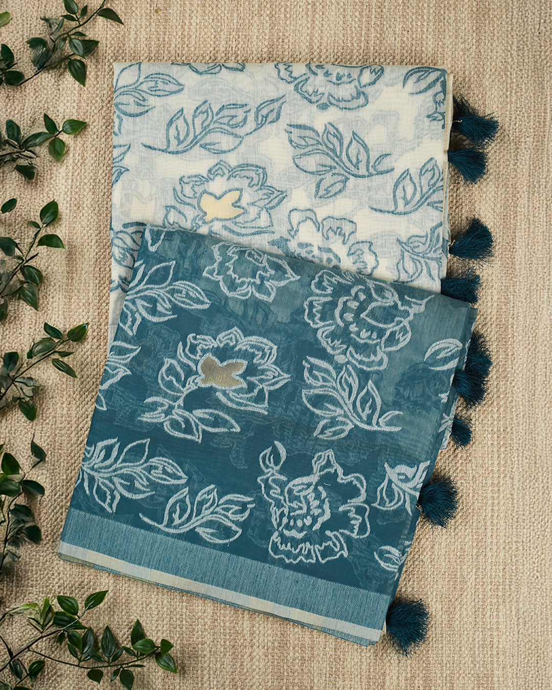 Blue Cotton Jamdani Banarasi Saree_1