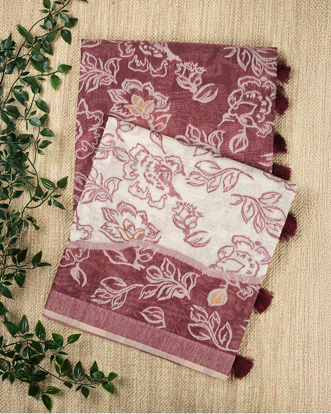 Maroon Cotton Jamdani Banarasi Saree_1