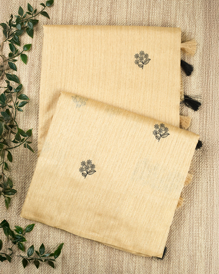 Beige Linen Plain Banarasi Saree