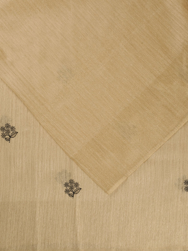 Beige Linen Plain Banarasi Saree
