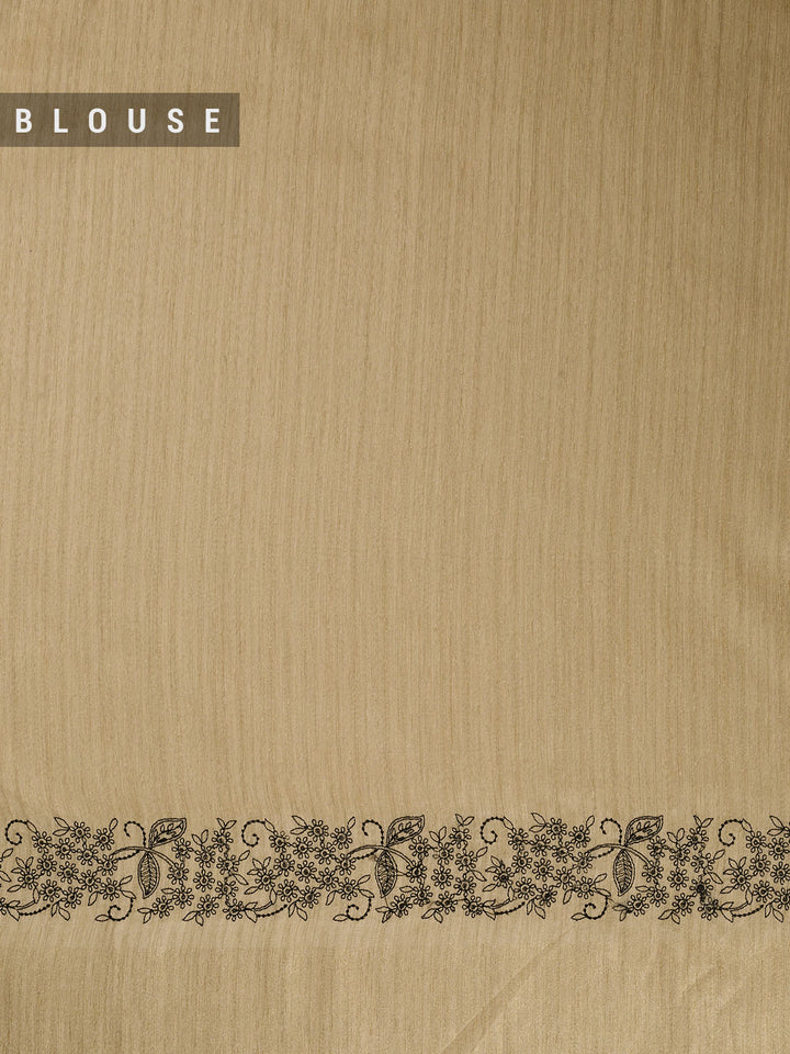 Beige Linen Plain Banarasi Saree