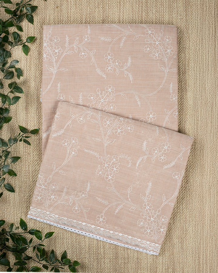 Beige Cotton Plain Banarasi Saree