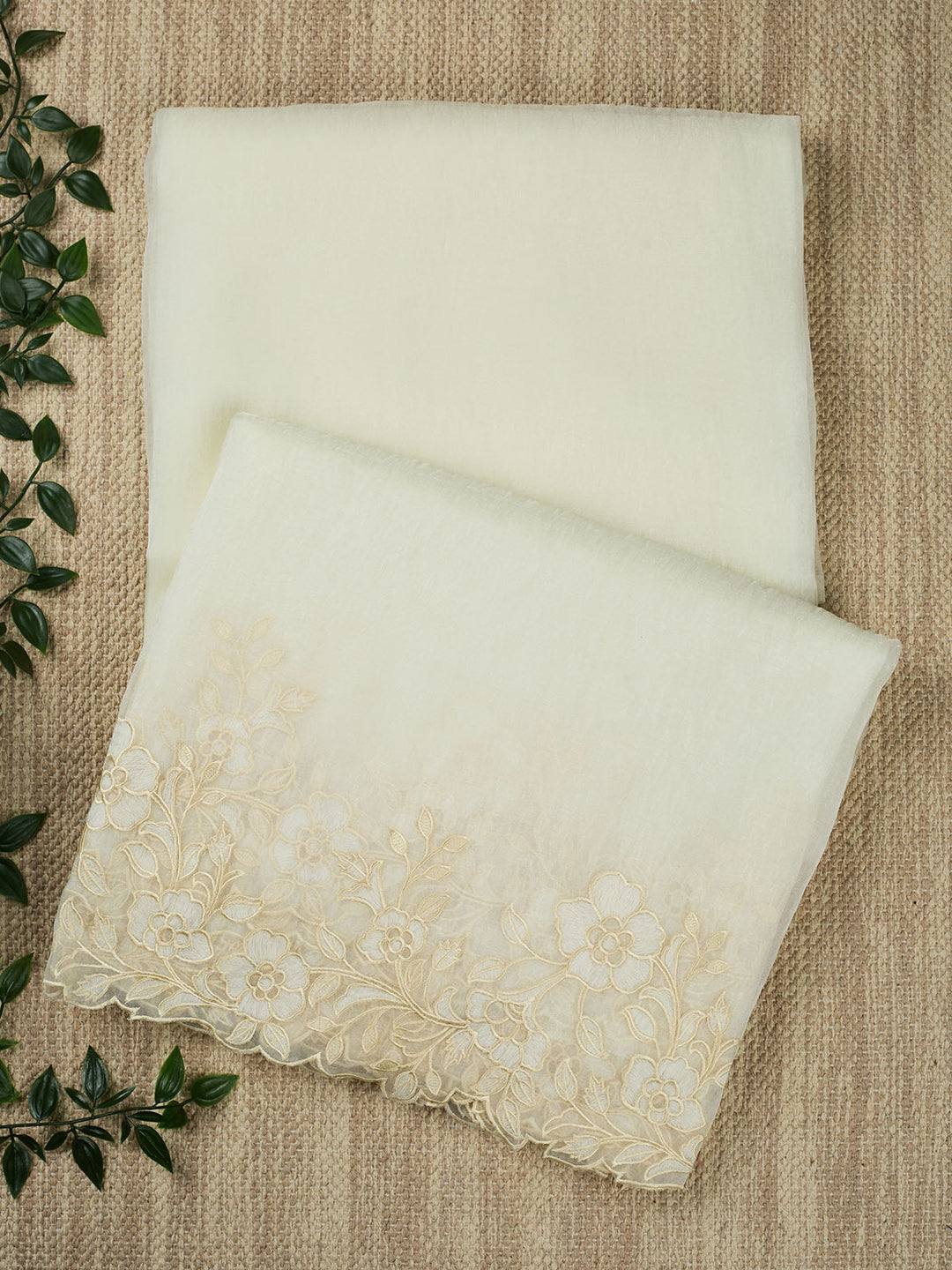 Cream Semi Tissue Plain Banarasi Saree_1