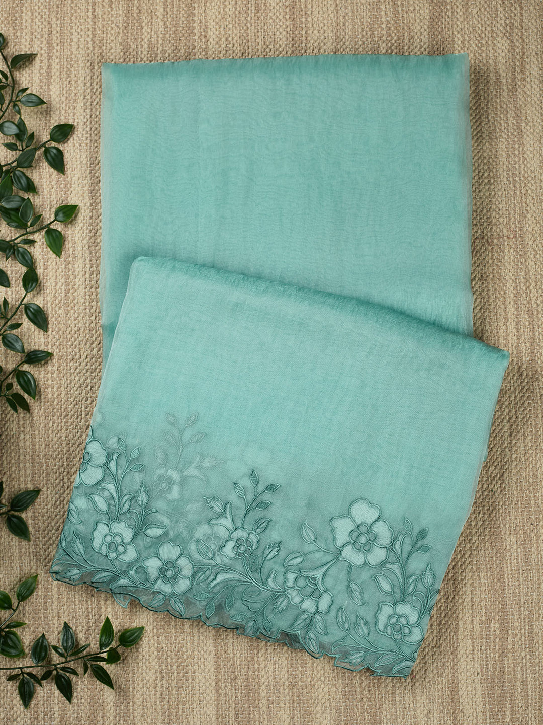 Green Semi Tissue Plain Banarasi Saree_1