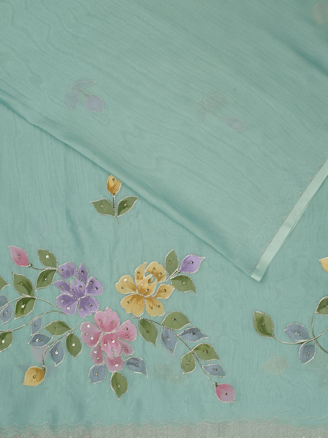 Green Organza Plain Banarasi Saree_2