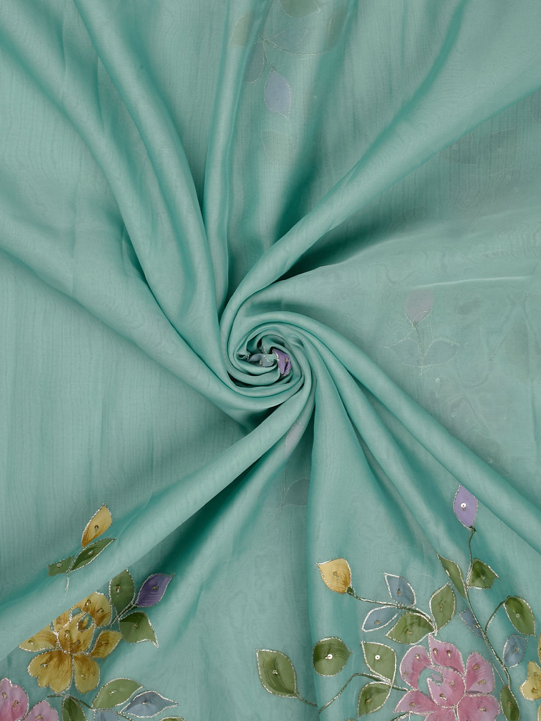 Green Organza Plain Banarasi Saree_4