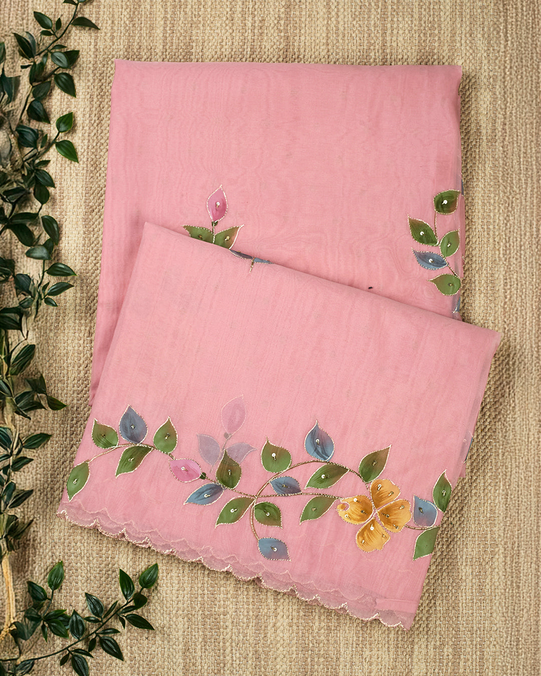 Pink Organza Plain Banarasi Saree_1