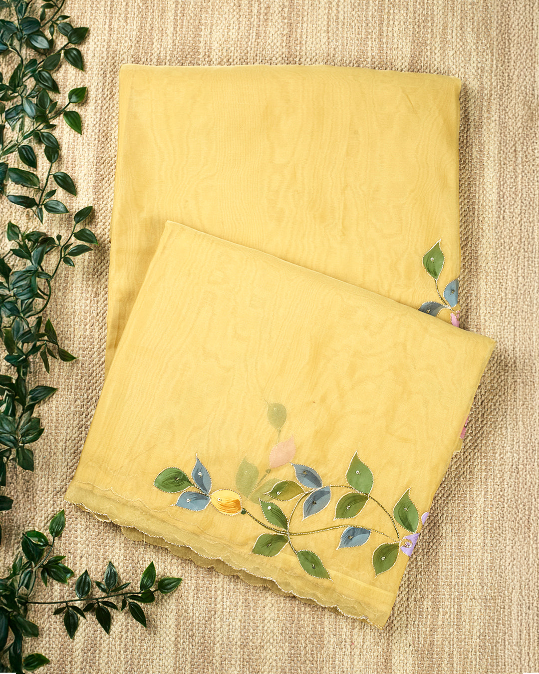 Yellow Organza Plain Banarasi Saree_1