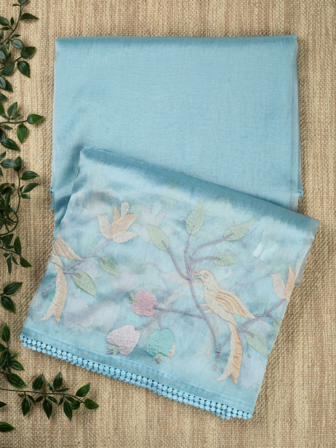 Blue Semi Tissue Plain Banarasi Saree_1
