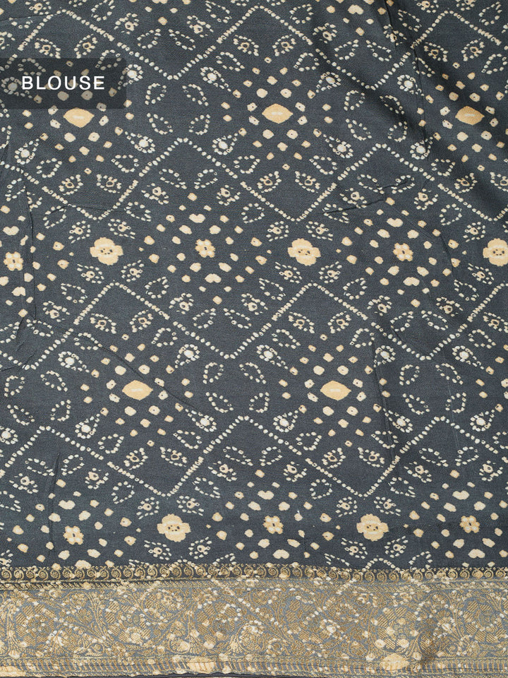 Grey Semi Silk Printed Banarasi Saree